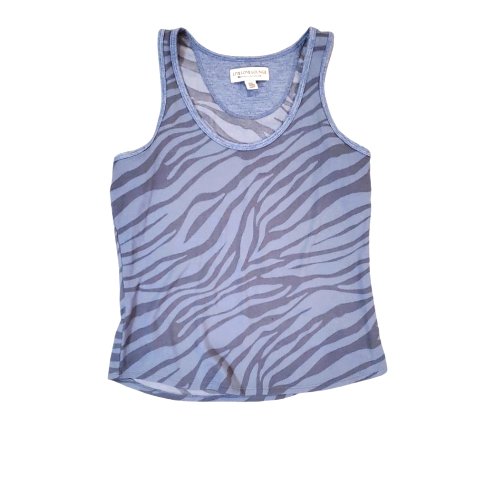 Live Love Lounge Women's Blue Zebra‎ Stripes Tank Top Medium